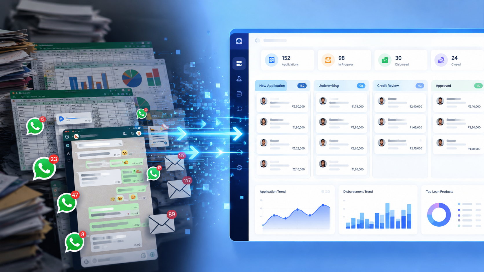 Loan CRM dashboard replacing spreadsheet chaos for NBFC teams